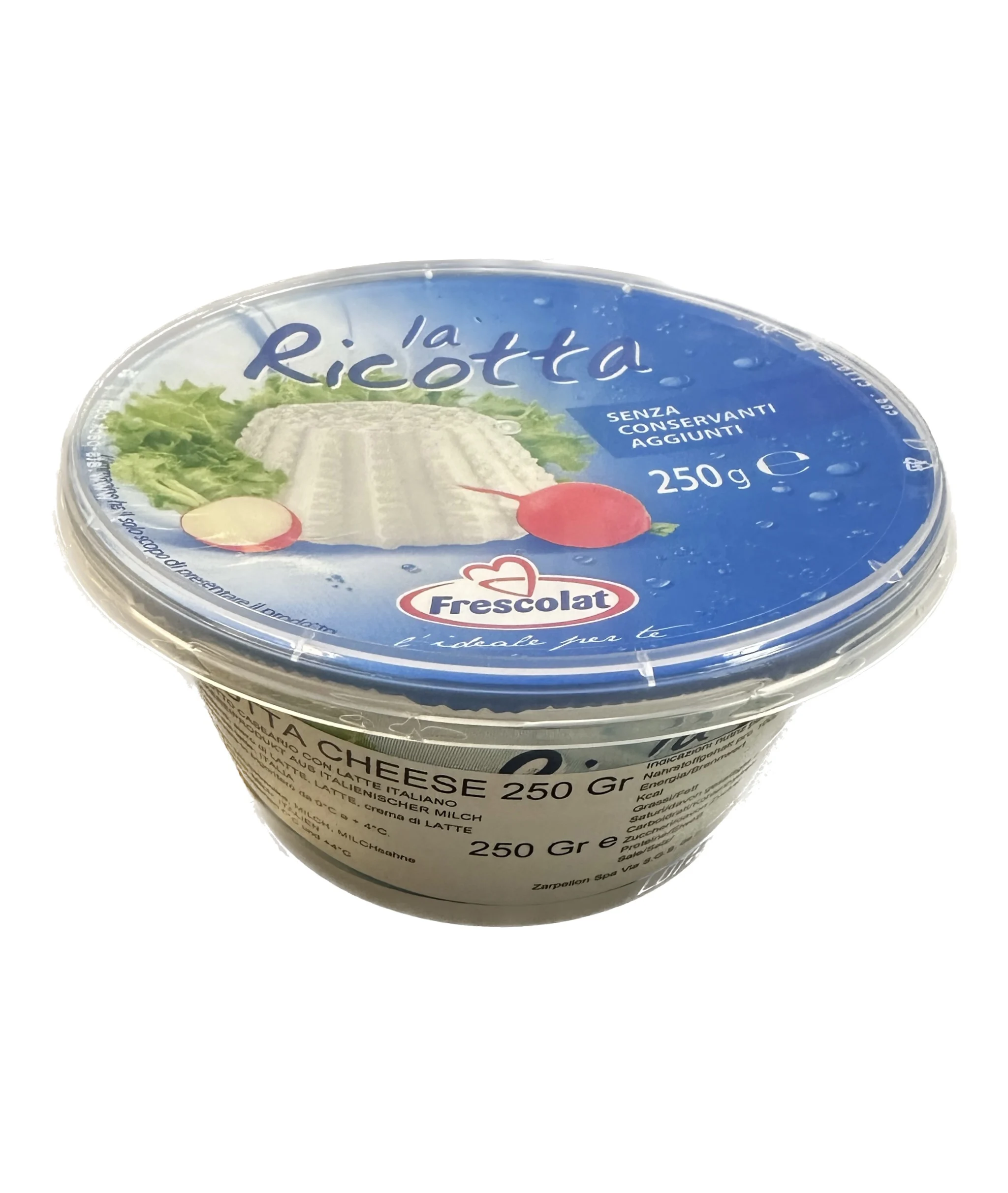 Italy Professional Manufacturer Zarpellon Brand 05C250FR Ripened Ricotta 250 Gram Fresh Cheese