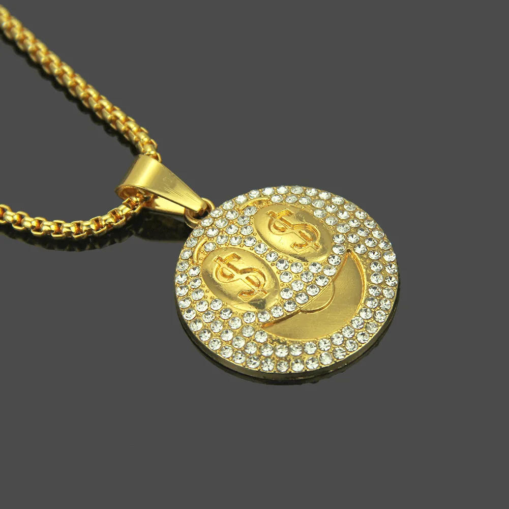 Hip Hop Diamond Dollar Sign Pendant Necklace for Men
