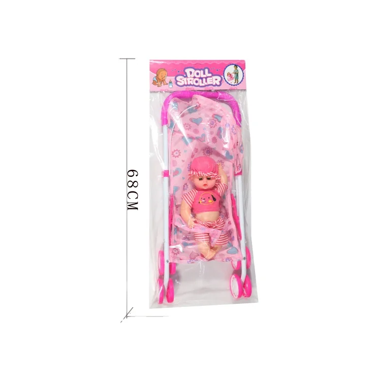 2024 hot selling girl pretend play mini pink trolley iron frame boy dolls cart toy set musical lovely baby boy doll with music