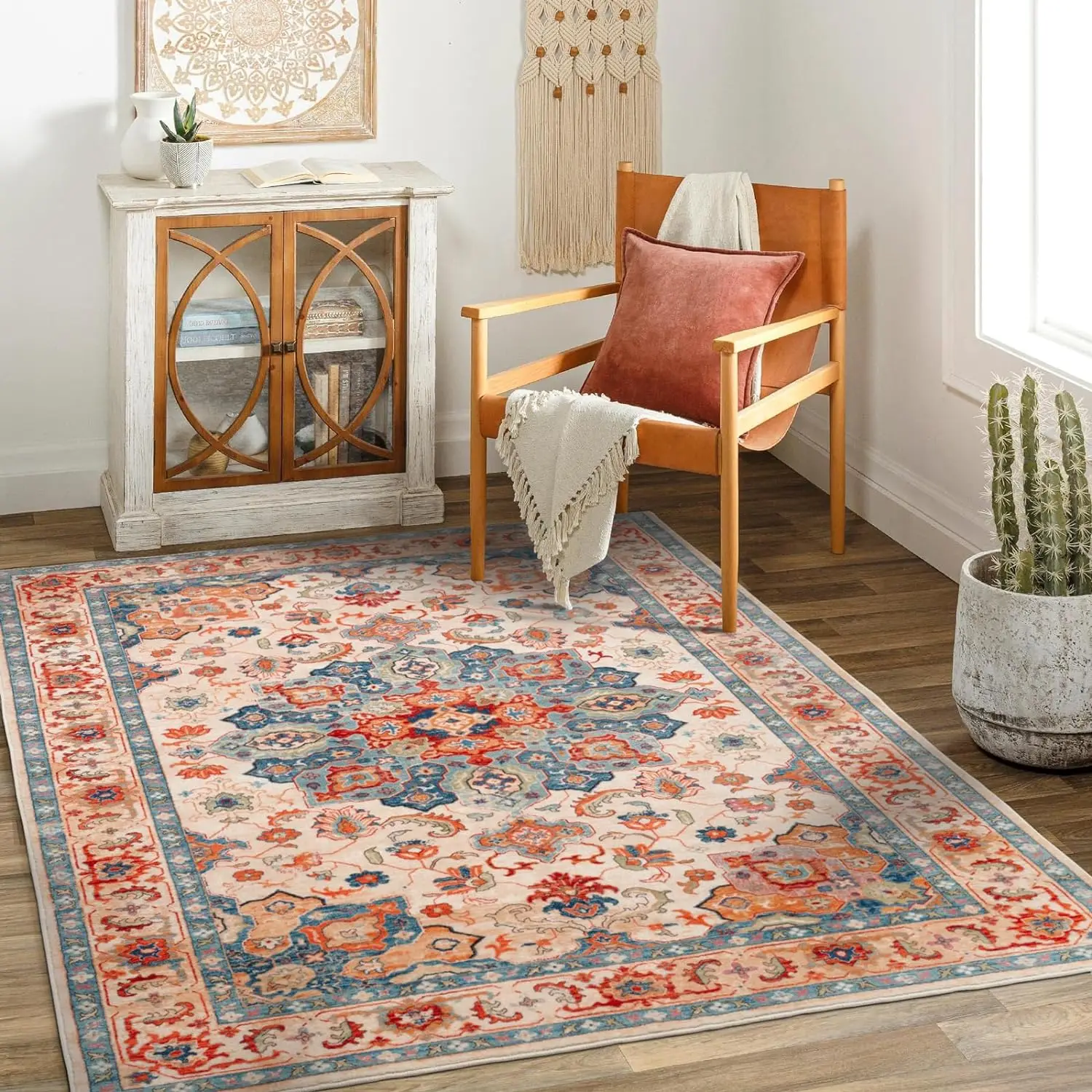 Luxury Vintage Design Multicolored Turkish Style Design  Living Room Laundry Room Indoor Mat Non Slip Machine Washable Rugs