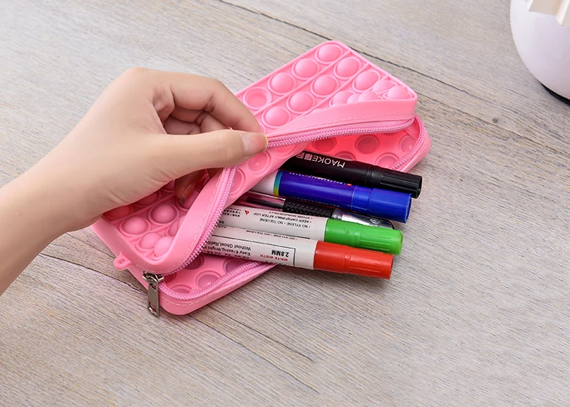 sensory silicon push pop pencil case for fidget bubble school bag