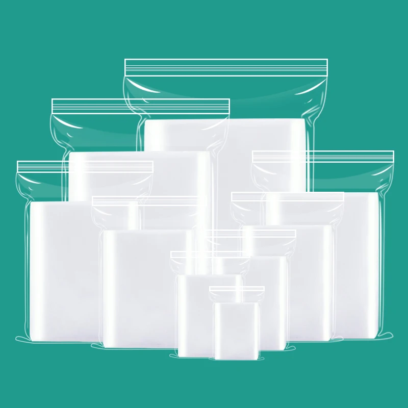 Transparent plastic reclosable zip poly bags with resealable lock seal zipper grip Self sealing bags