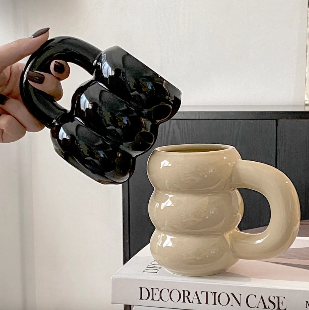 ceramic coffee milk cup High temperature resistant large handle milk coffee color water cup microwavable tire ceramic mug