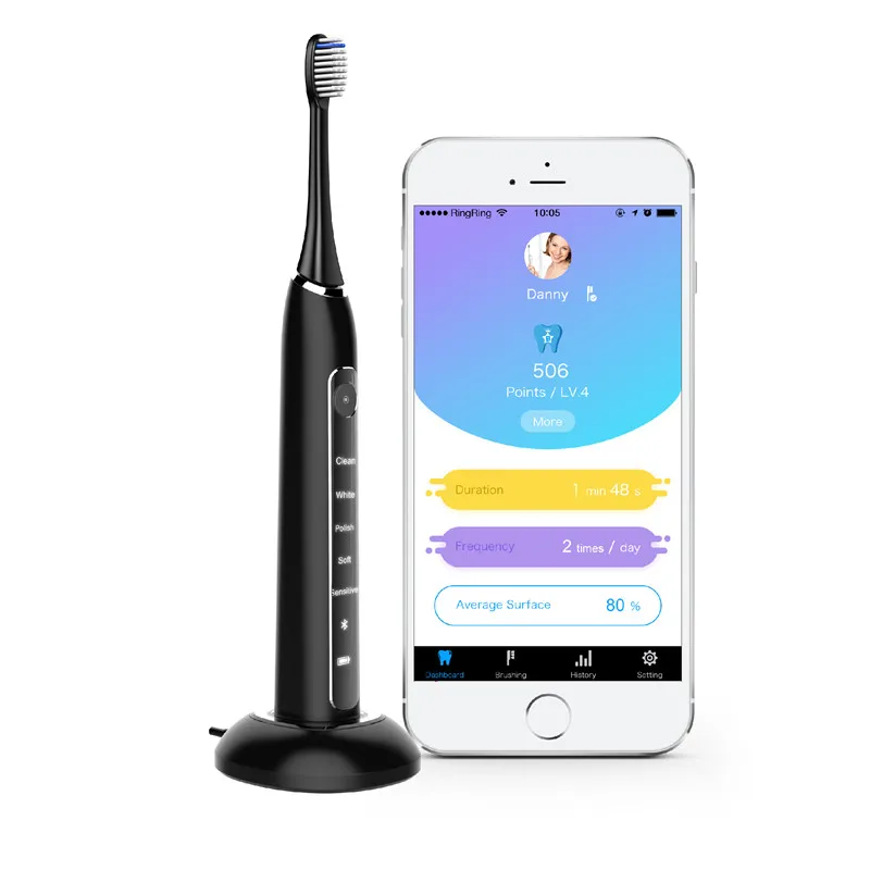 
2021 Best Top Automatic black sonic toothbrush With Bluetooth Function 