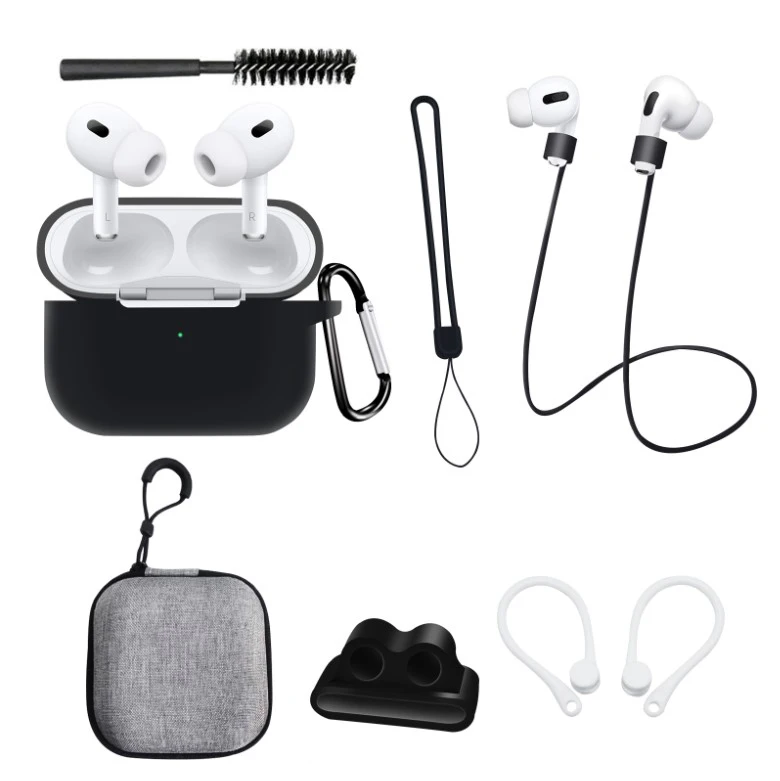 8 in 1 Bundle Pack For Airpods Pro 2 Accessories Combo Case Strap Buckle Earhook Carry Bag