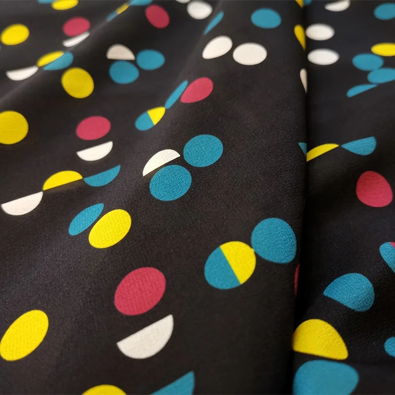 Nice looking dot printing 100% mulberry silk 14mm crepe de chine 140cm width fabric for shirts,blouse,dress