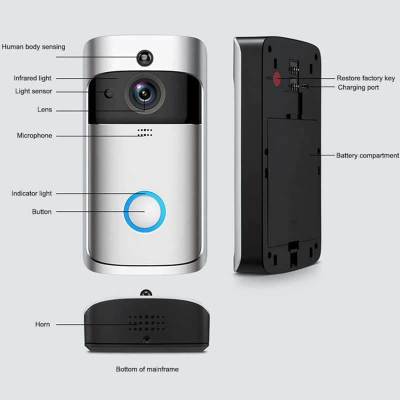 1080P Doorbell Camera Wifi Video DoorBell Camera Wireless Video Door Phone Intercom HD Ring Wifi Doorbell Camera for Apartments