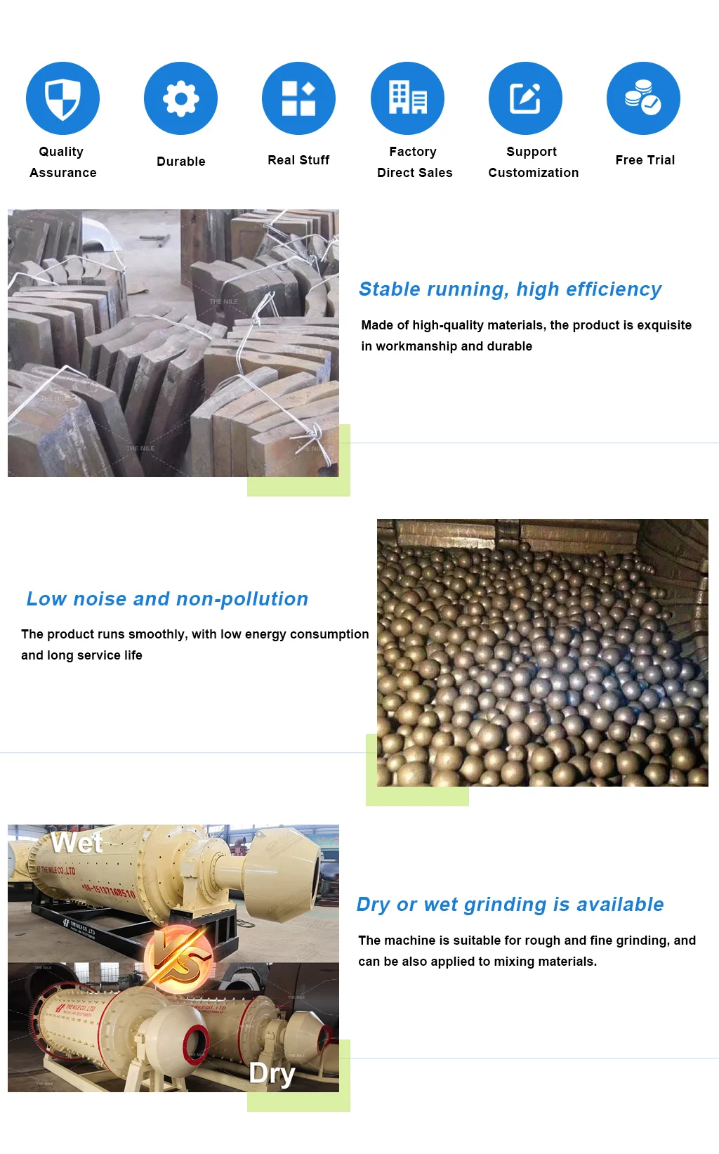 High/Middle/Low Cast Steel Ball 10-130Mm Chrome Mill Grinding Media Ball for Ore Mining New Condition