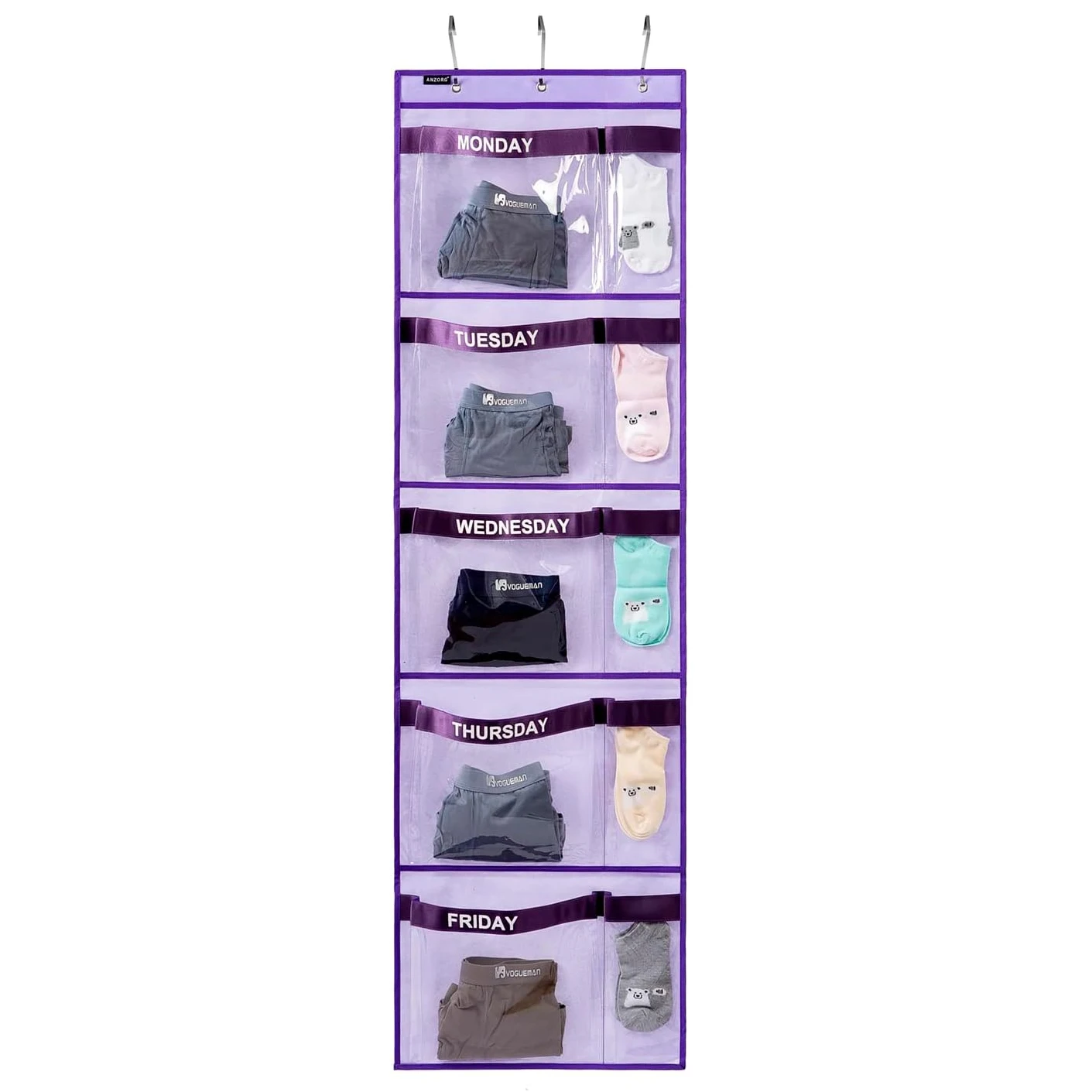 Weekly Kids Clothes Organizer Day of Week School Clothing Storage Monday to Friday Hanging Closet Organizer