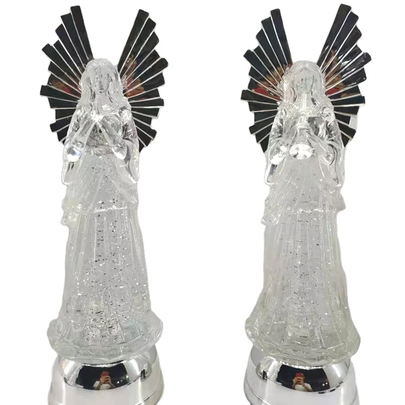 Wholesale custom to different shapes Acrylic Glitter Angel With Cool White Led christmas item