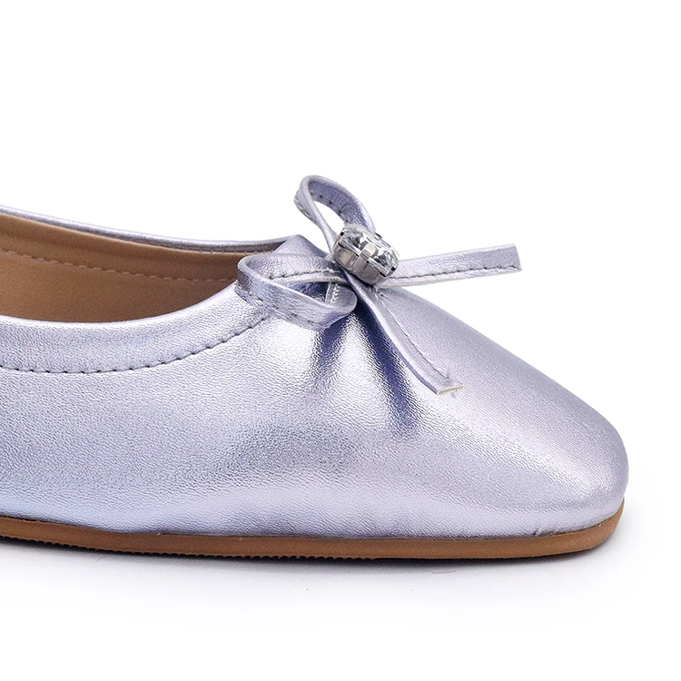 Custom bow tie delicate diamond upper ladies flat ballerina shoes dancing comfortable pu insole casual flat shoes for women