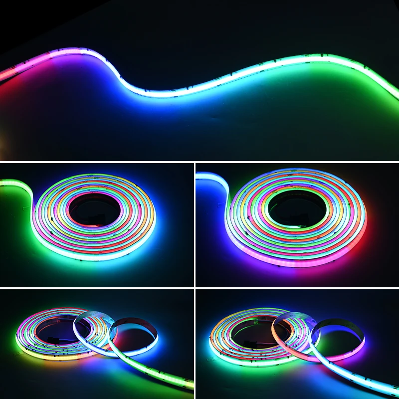 coxo addressable dreamcolor chasing running tuya 5m smart digital ws2811 rgbic pixel cob led flexible strips lights dc12v 24v