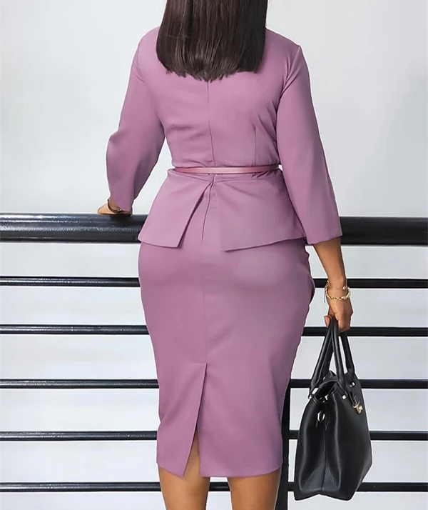 High Quality Elegant Female Career Dresses Ladies Solid long sleeve Church Dress Plus size Formal Dress For Women