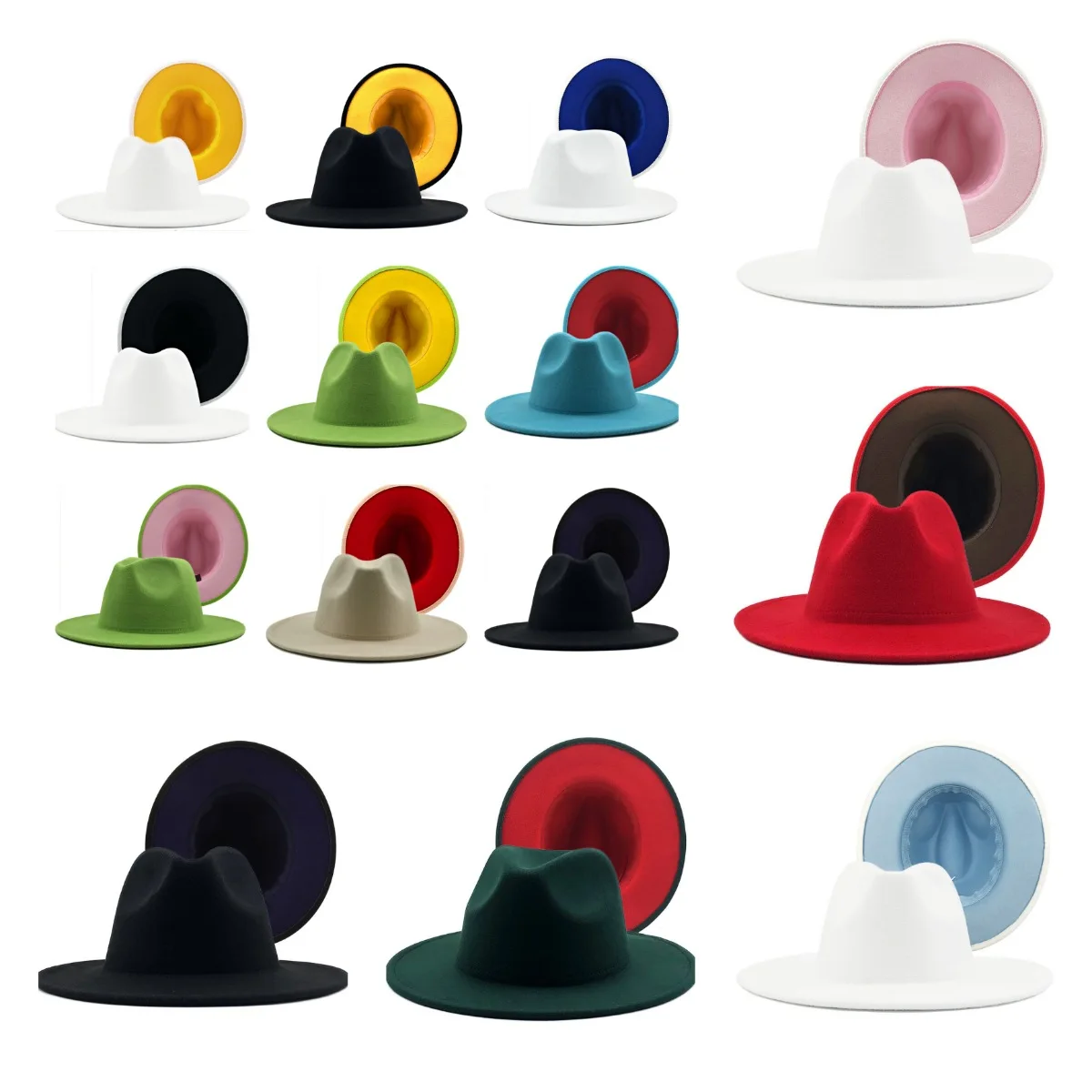 2022 one piece custom two color wide brim felt fedora sombreros panama hat cheap wholesale custom wool fedora hat