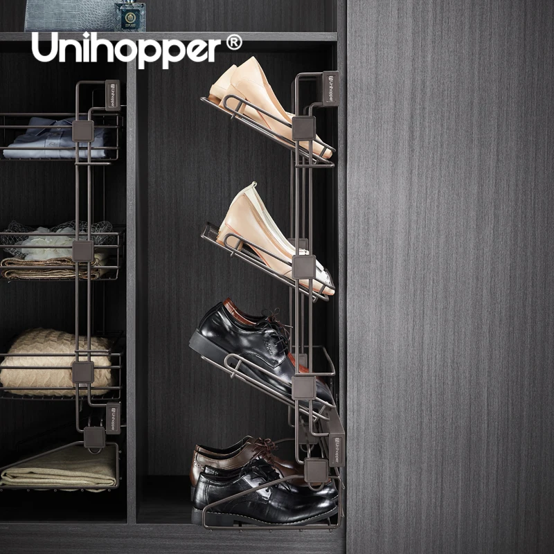 Unihopper Modern Cloakroom Storage Closet Telescopic Push-pull Side Mounted Metal Shoe Rack for Living Room