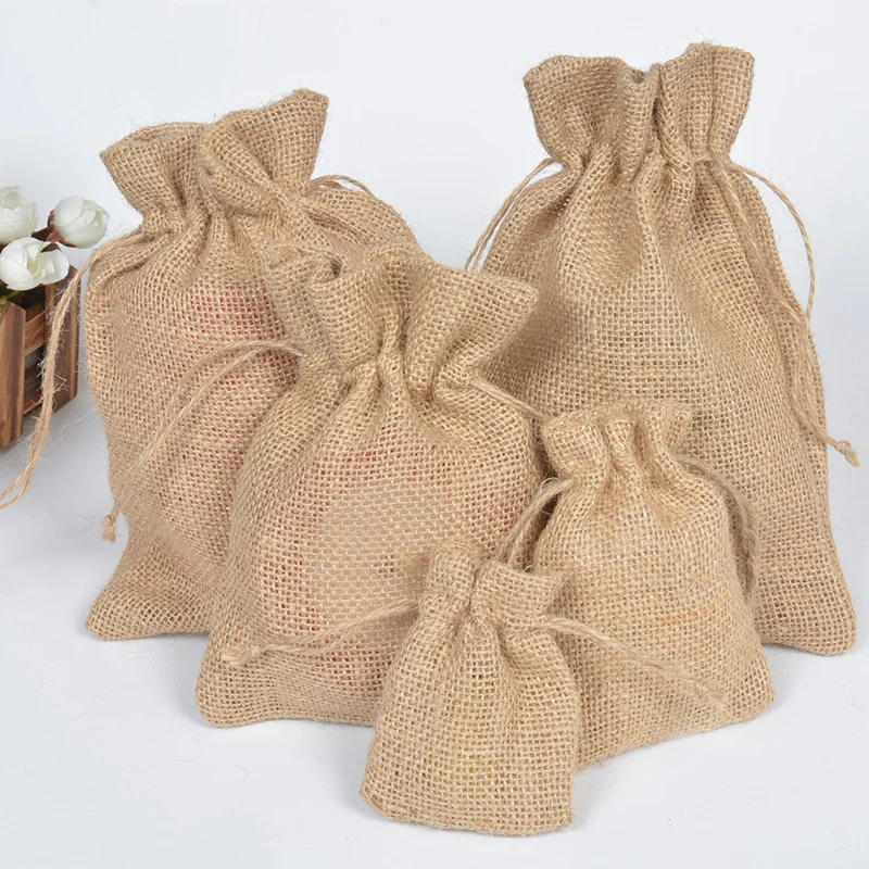 
Factory Price Natural Reusable Custom Logo Printed Drawstring Jute Bag 