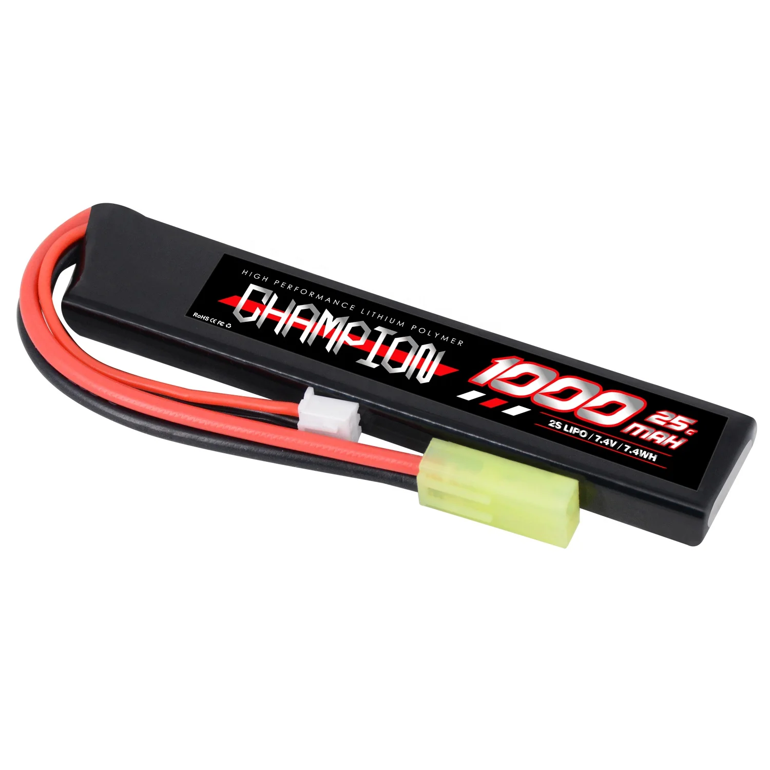 Factory Price CHAMPION 1000mAh 25C 2S 7.4V Soft Case Rechargeable Lipo Batteries Pack with Mini Tamiya for Airsoft