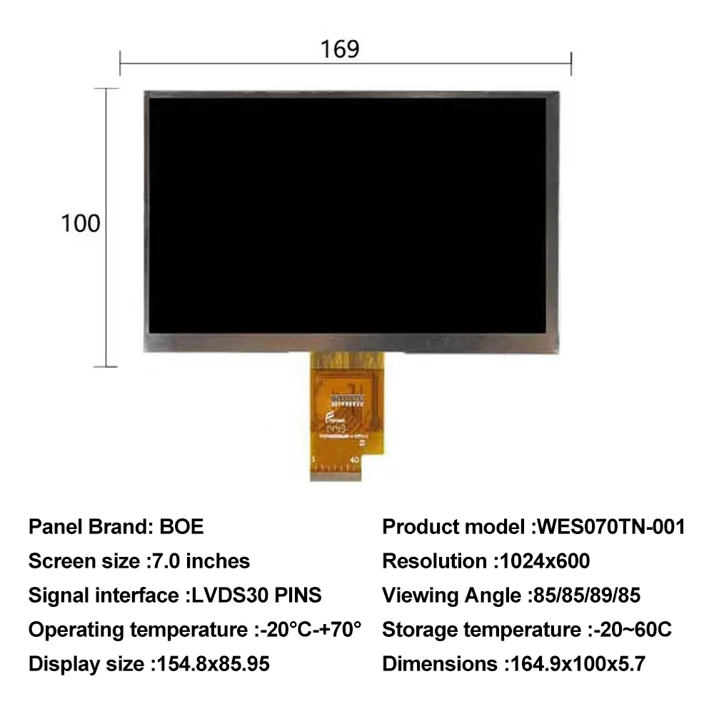 boe glass 7 inch lcd bare screen car industrial screen lvds interface HD 1024*600 BOE LCD module screen factory price wholesale