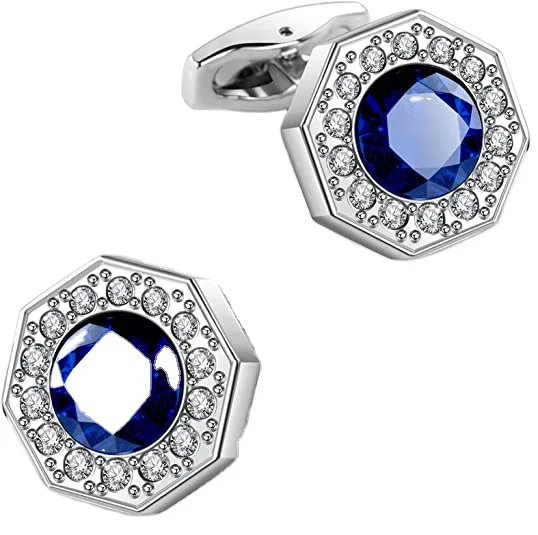 2024 new boyi Shiny Navy Blue Crystal Cufflinks for Men Elegant Cufflinks for Wedding Party