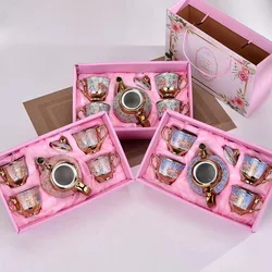Delicate Bone china Coffee Cup Set European Vintage Tea Cup Tea Kettle Saucer SetGift box Ceramic tea set