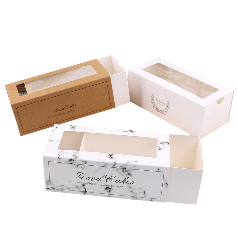 Drawer Style White Cardboard Paper Box Set Envelope Pastry Cookie Baked Packing Box Food Packaging with Window