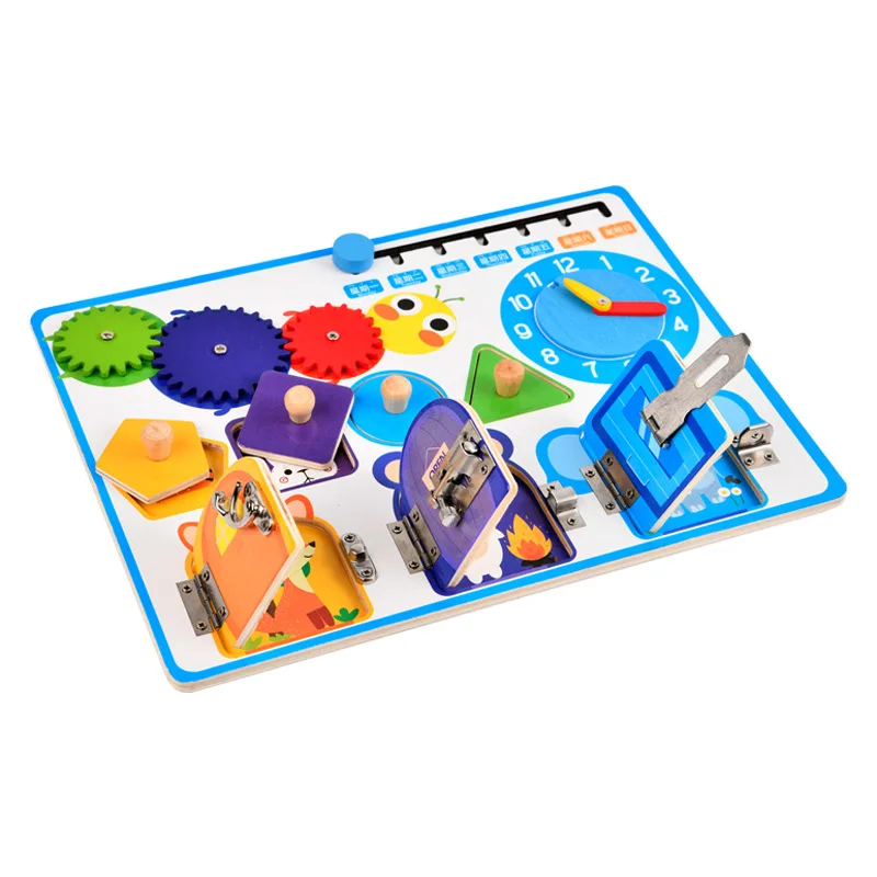 Montessori Toddler Busy Board Wooden Sensory Unlock Toys Locks Board Activity Board Toys Kids Early Educational Puzzle Toy