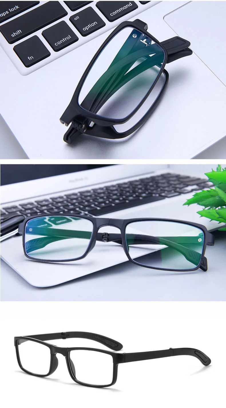 Portable foldable presbyopic glasses with degree, anti-blue light blocking pocket reading glasses