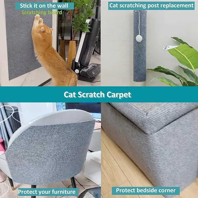 Cat Versatile Self-Adhesive Wall Scratching Pads for Wall Furniture, Scratching Posts and Couch Protection Cat Scratch Mat