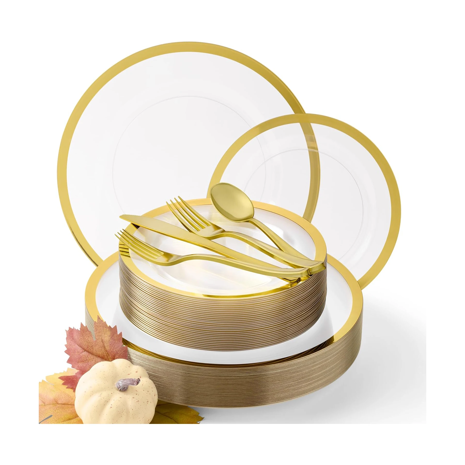 Heavyweight Elegant Disposable Dinnerware Set Plastic Plates, Cutlery, Napkins Disposable Party Plates - 175 Pcs (25 Guests)