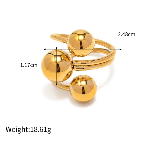Geometric Waterproof and Tarnish Free 18K Gold Plated Stainless Steel Ball Ring Luxury Jewelry Cross Ball Open Ring for Gift