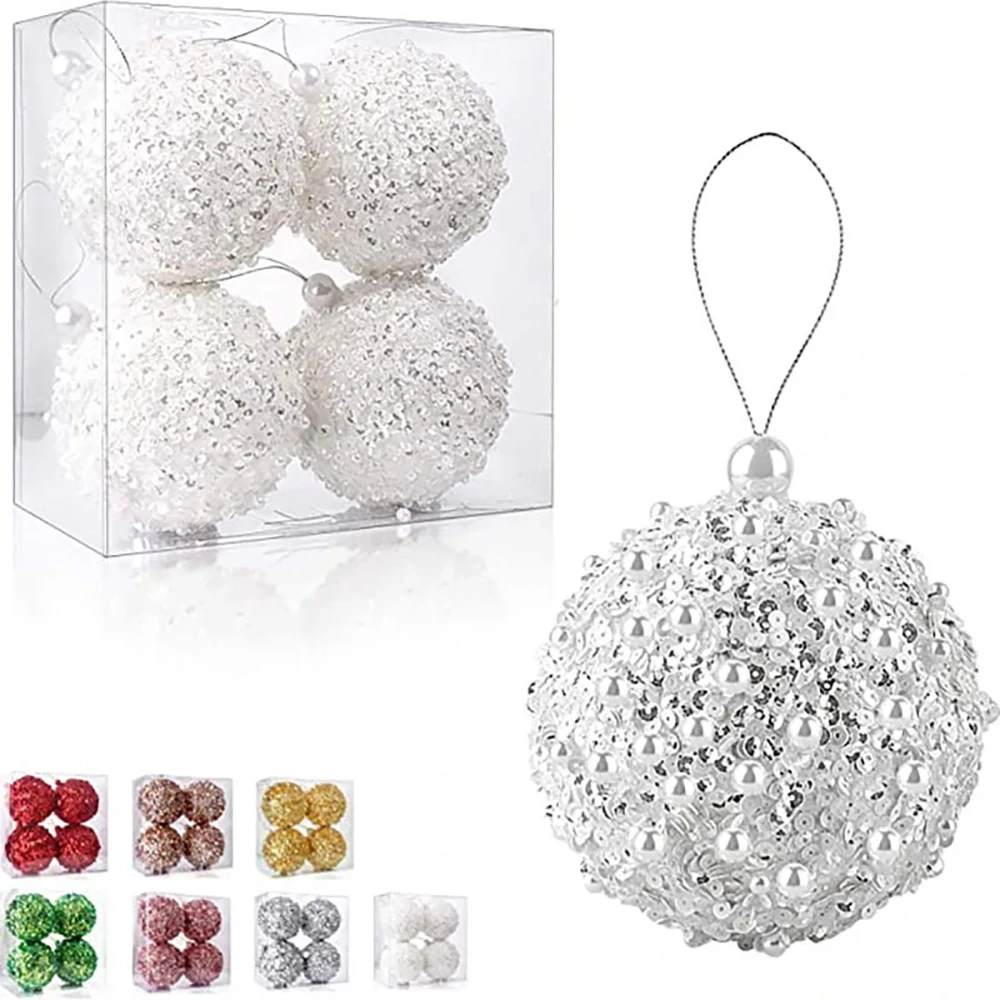 New Design Luxury 8cm White Foam Christmas Ball Ornaments Christmas Tree hanging Decorations