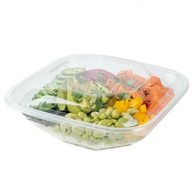 24 32 48Oz Plastic Rectangle Transparent Salad Bowl For Restaurant Square Plastic Salad Bowl Takeaway With Dome Lid Disposable