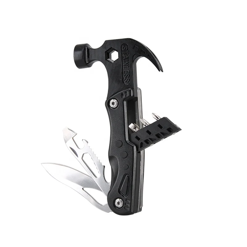 
Small and practical outdoor survival tool hammer with LED lights and multi-knife portable claw hammer for camping 