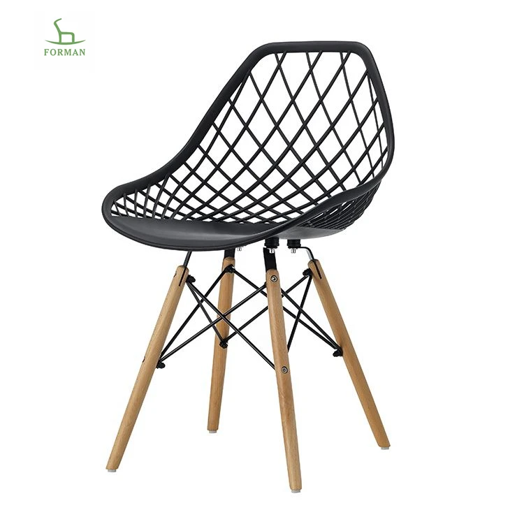 Современный пластиковый обеденный стул с пластиковым сиденьем и металлическими ножками для столовой