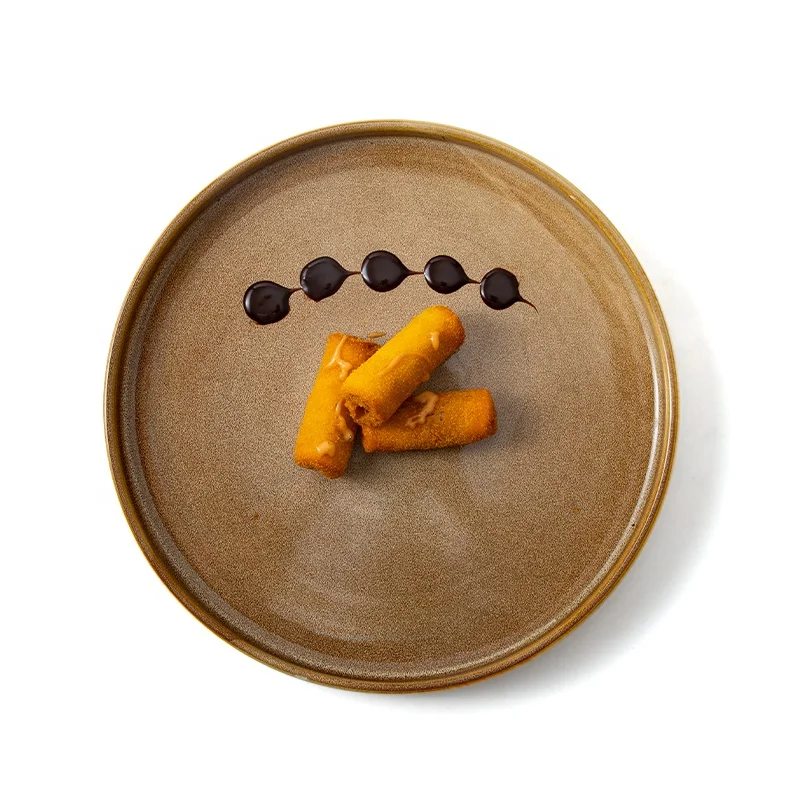 Outstanding Food Presentation Restaurant Glazed Dishes Plates, Restaurant Brown Ceramic Plate/