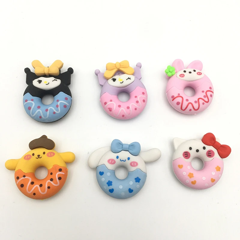 Wholesale Stationery Cartoon Donuts Rubber Cartoon Animals Shape Kitty Cinnamoroll Kuromi Erasers for children