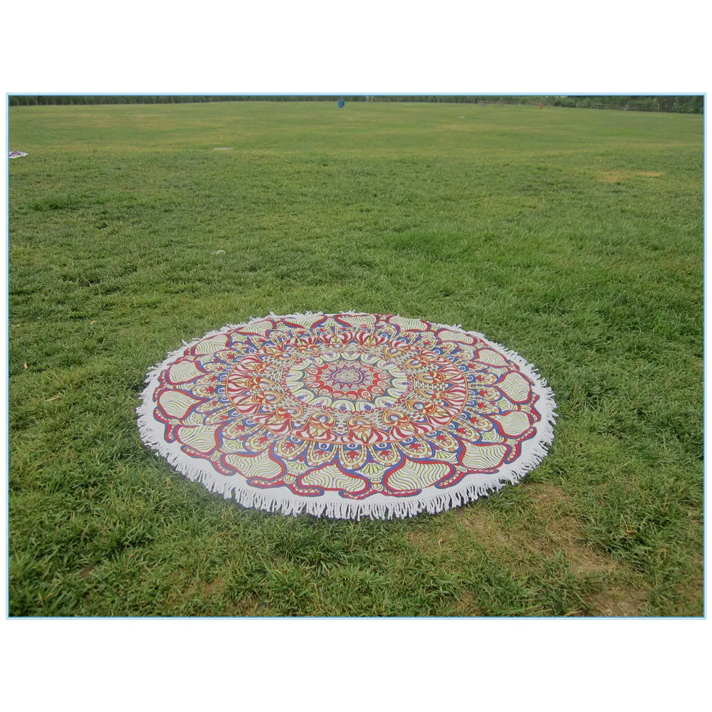Wholesale 100% Microfiber Beach Towels Custom Design Printed 150*150cm Round Beach Towel With Tassel