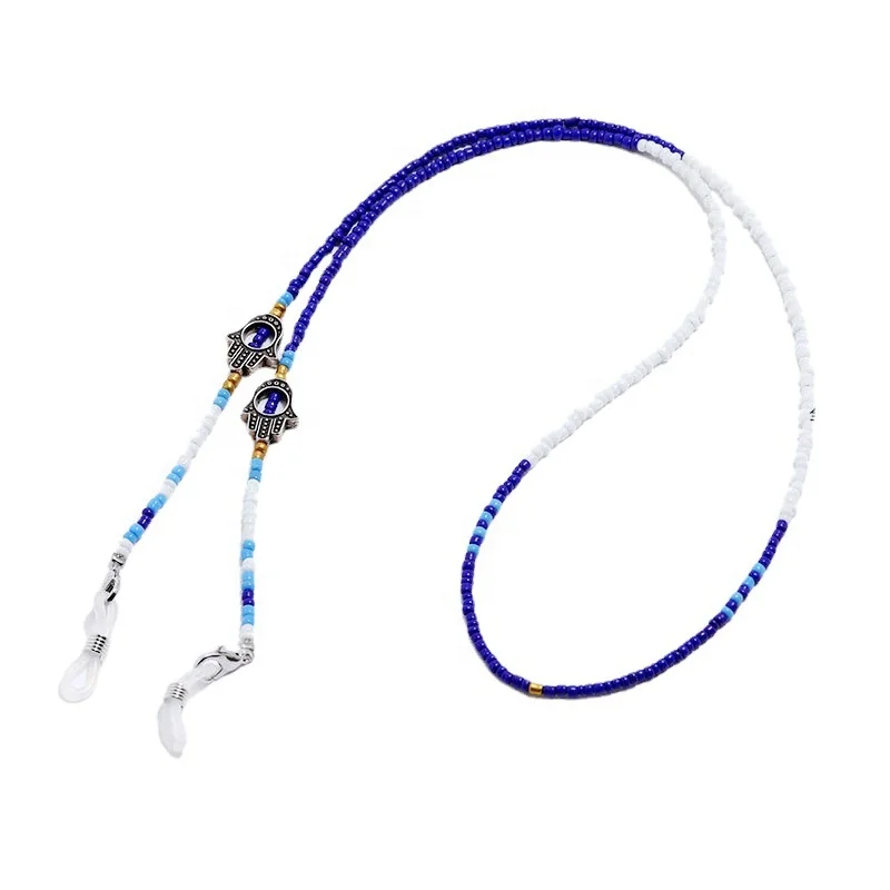 Fatima Hamsa Hand Metal Charms Anti-loss Chain Turkish Eye Mask Chain Evil Eye Glass Seed Beaded Sunglasses Chains for Women