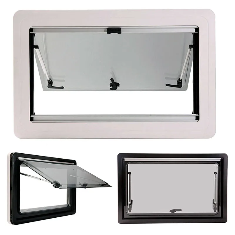 Summer discount right angle Double Glaze Acrylic aluminum alloy push out window for RV Trailer caravan Campervan