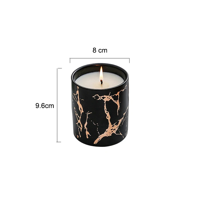 10oz Wholesale Matte Black and Gold Marble Ceramic Aroma Candle Jar Tin