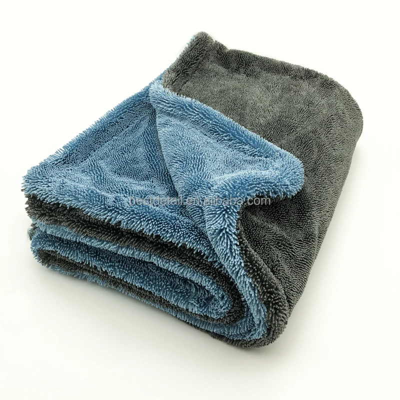Dual Side Edgeless 1200 GSM 60 cm x 90 cm Double Twist Pile Twisted Loop Microfiber Car Drying Towel for Auto Detailing Car Wash