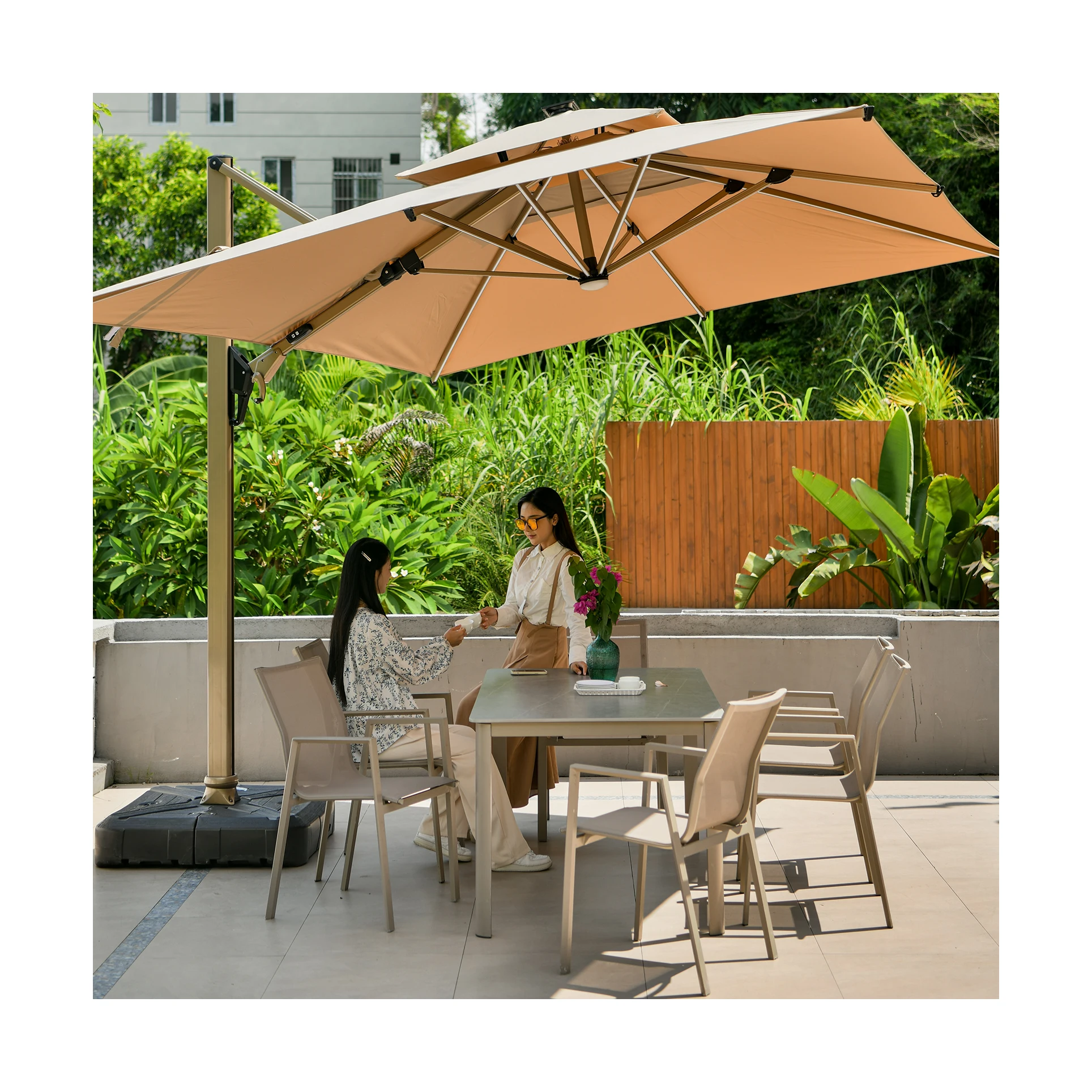 Free logo design supported sun patio umbrella double diagonal draw bar outdoor umbrella LOGO printing