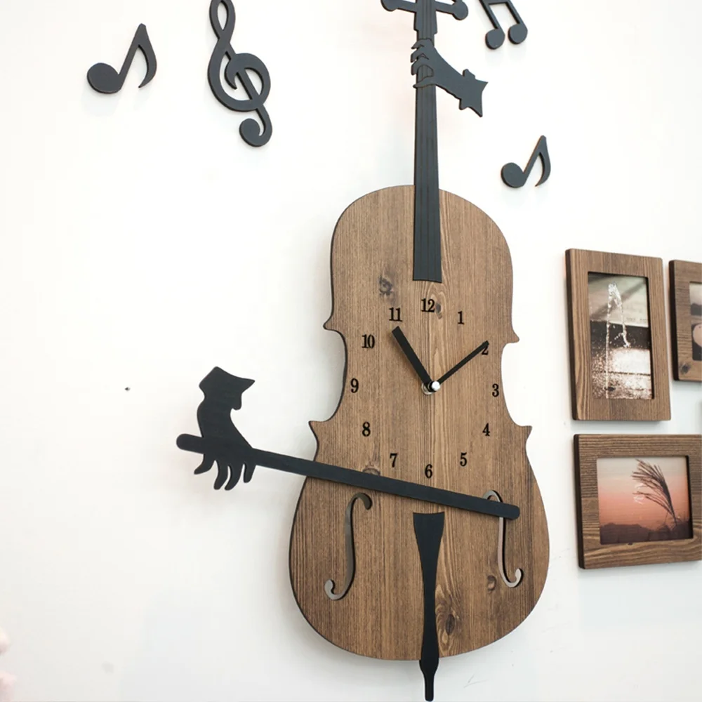 Домашние декоративные настенные часы в виде виолончели деревянные из МДФ цена от производителя