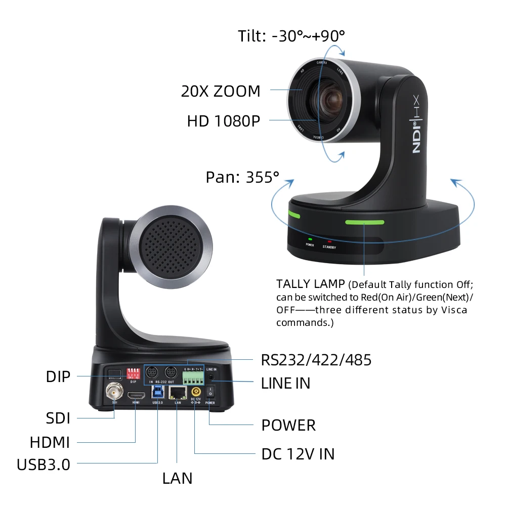 Professional Live Streaming 1080p 60fps Video PTZ Webcam SDI NDI POE Broadcasting 20X Optical Zoom Conference Camera System