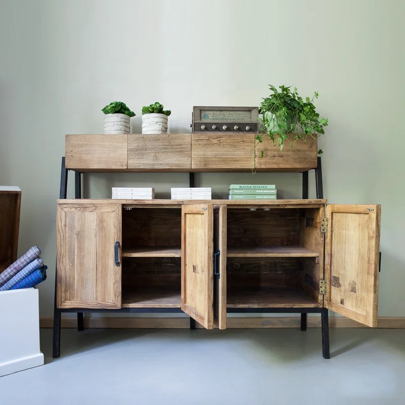 Furniture factory industrial style sideboard reclaimed furniture rustic metal wooden multi-purpose sideboard