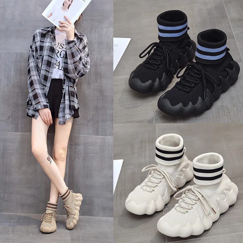 Logo customized New Ladies Casual Sports Shoes Fly Woven Cloth Octopus Knitted Shoes Outdoor Breathable Sneakers For Women