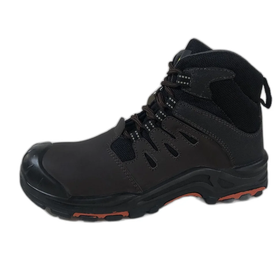 Nubuck leather safety shoes hiking boots with rubber sole for protection