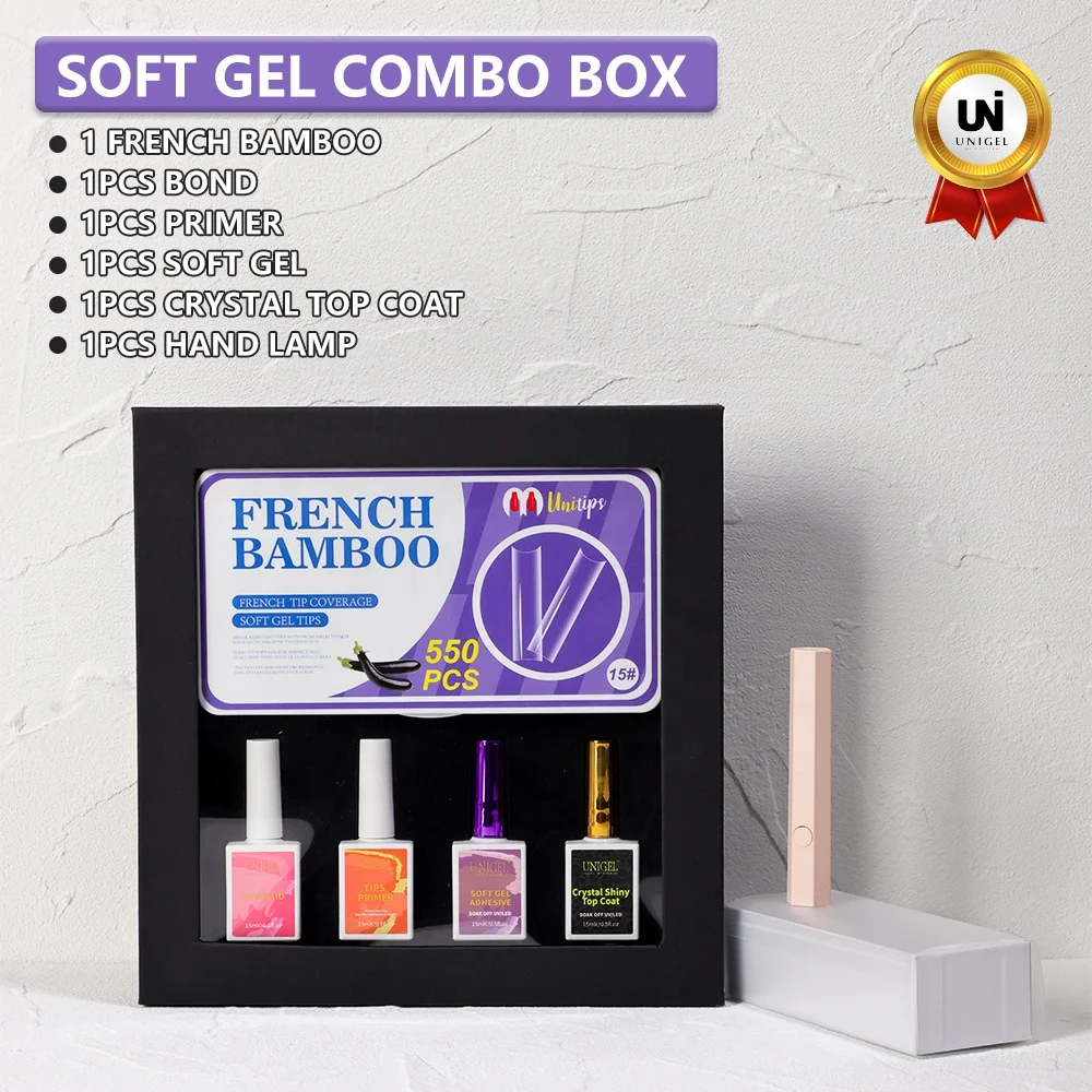 Unigel Hot Sale Press On Nail Gel Glue Super Adhesive Tips Soft Gel Polish Set Combo Box