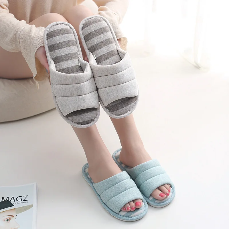 Home knitted fabric cotton men and women couple non-slip slippers indoor home slippers wholesale