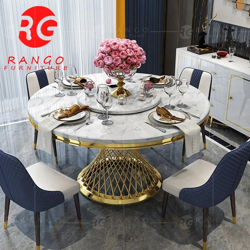 Gold and rose gold metal legs marble top kitchen table dining table round table for 6 people